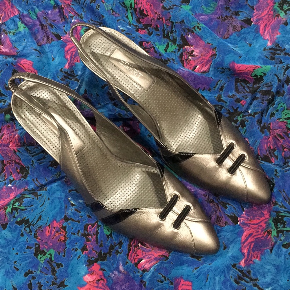 Vintage Gunmetal 90’s ESPRIT slingback heel